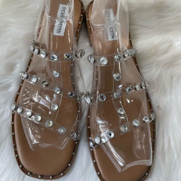 Steve Madden Lynda clear crystal straps sandals slip on square toe size 9M - Picture 2 of 13